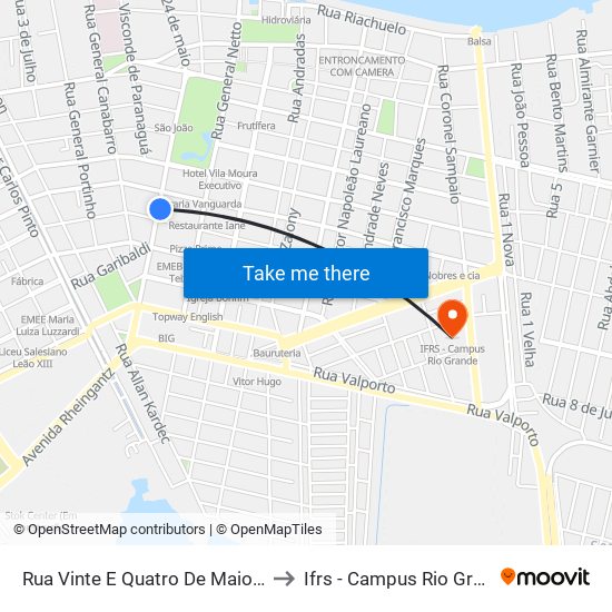 Rua Vinte E Quatro De Maio, 421 to Ifrs - Campus Rio Grande map