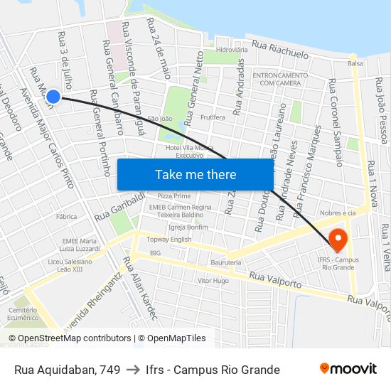 Rua Aquidaban, 749 to Ifrs - Campus Rio Grande map