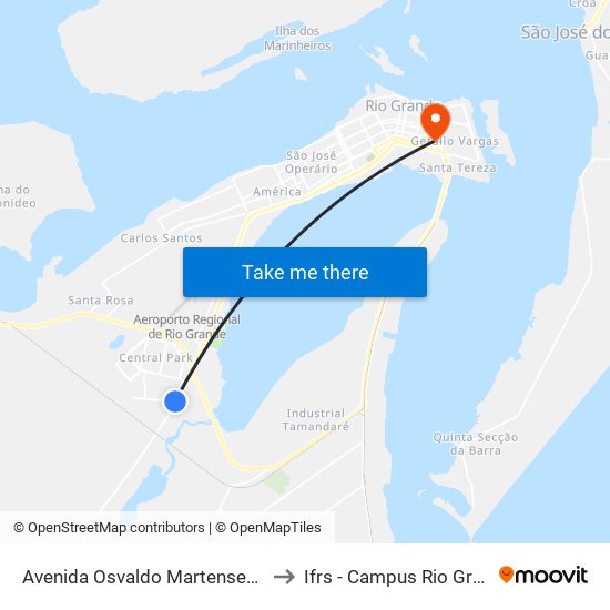 Avenida Osvaldo Martensen, 50a to Ifrs - Campus Rio Grande map