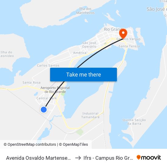 Avenida Osvaldo Martensen, 295 to Ifrs - Campus Rio Grande map