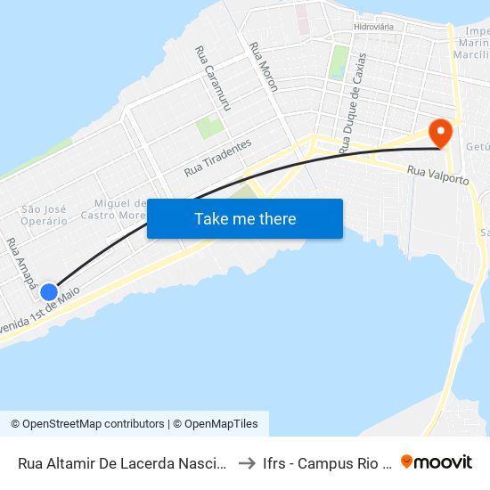 Rua Altamir De Lacerda Nascimento, 933 to Ifrs - Campus Rio Grande map