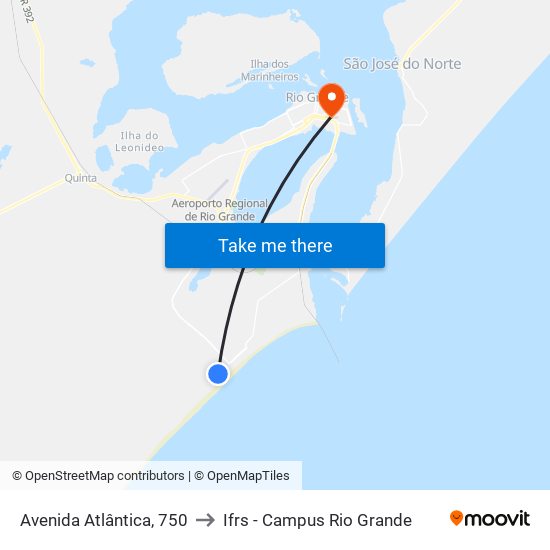 Avenida Atlântica, 750 to Ifrs - Campus Rio Grande map