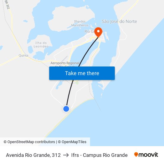 Avenida Rio Grande, 312 to Ifrs - Campus Rio Grande map