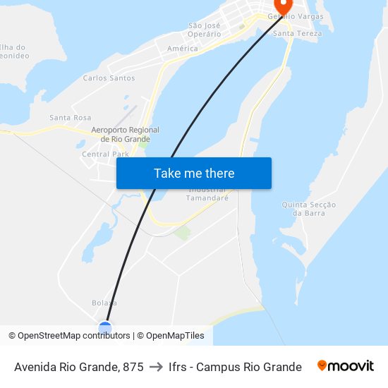 Avenida Rio Grande, 875 to Ifrs - Campus Rio Grande map