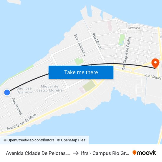 Avenida Cidade De Pelotas, 1168 to Ifrs - Campus Rio Grande map