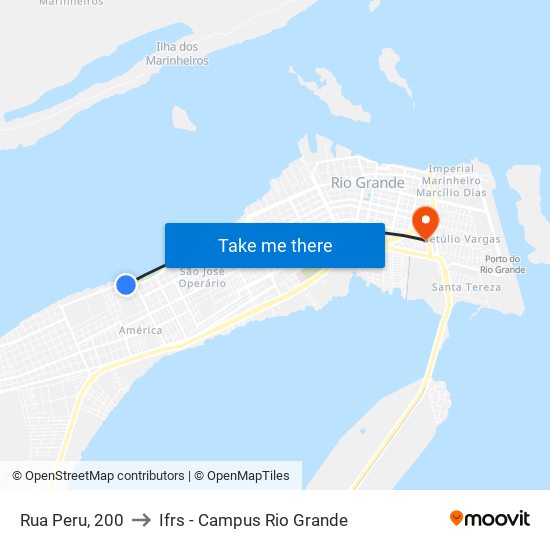 Rua Peru, 200 to Ifrs - Campus Rio Grande map