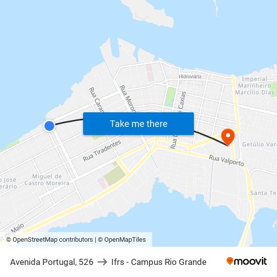 Avenida Portugal, 526 to Ifrs - Campus Rio Grande map