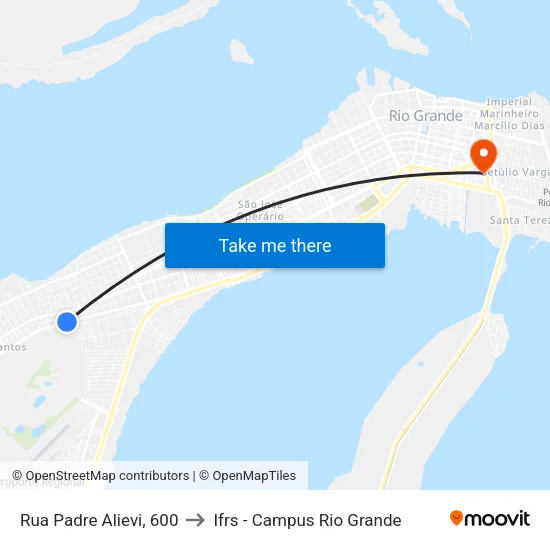 Rua Padre Alievi, 600 to Ifrs - Campus Rio Grande map