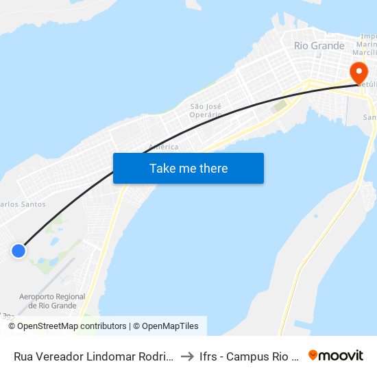 Rua Vereador Lindomar Rodrigues, 111 to Ifrs - Campus Rio Grande map