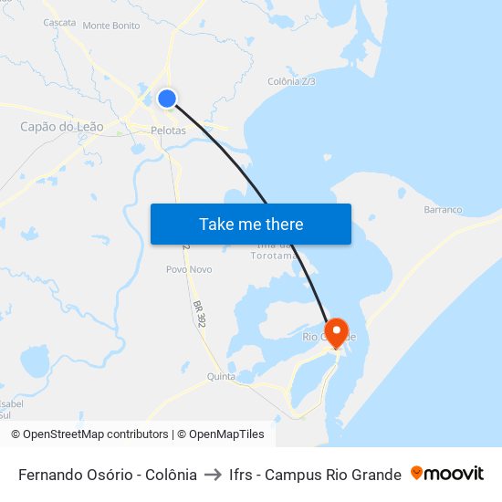 Fernando Osório - Colônia to Ifrs - Campus Rio Grande map