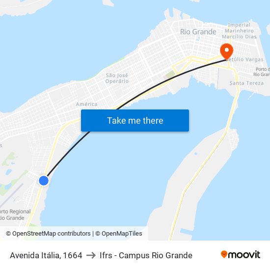 Avenida Itália, 1664 to Ifrs - Campus Rio Grande map