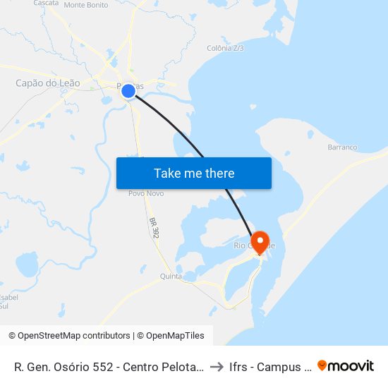 R. Gen. Osório 552 - Centro Pelotas - Rs 96020-000 Brasil to Ifrs - Campus Rio Grande map