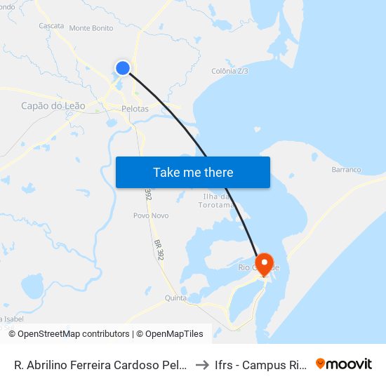 R. Abrilino Ferreira Cardoso Pelotas - Rs Brasil to Ifrs - Campus Rio Grande map