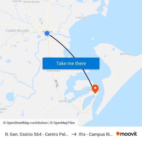 R. Gen. Osório 564 - Centro Pelotas - Rs Brasil to Ifrs - Campus Rio Grande map