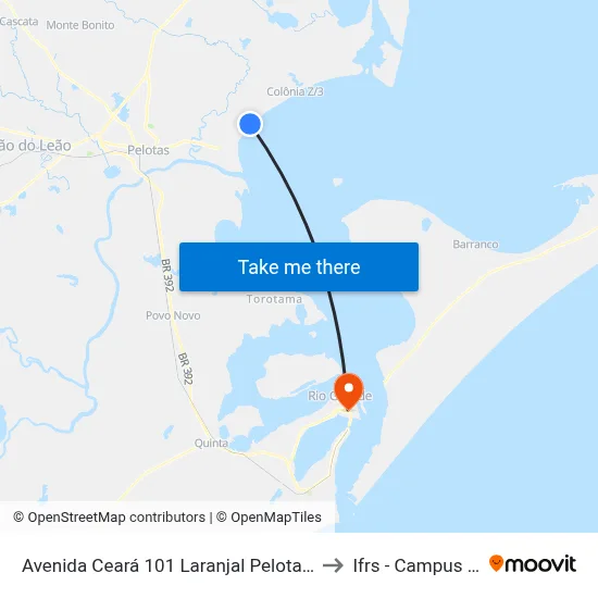 Avenida Ceará 101 Laranjal Pelotas - Rs 96095-090 Brasil to Ifrs - Campus Rio Grande map