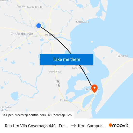 Rua Um Vila Governaço 440 - Fragata Pelotas - Rs Brasil to Ifrs - Campus Rio Grande map