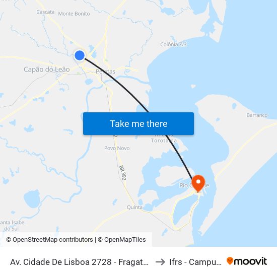 Av. Cidade De Lisboa 2728 - Fragata Pelotas - Rs 96050-510 Brasil to Ifrs - Campus Rio Grande map