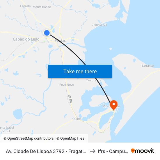Av. Cidade De Lisboa 3792 - Fragata Pelotas - Rs 96050-510 Brasil to Ifrs - Campus Rio Grande map