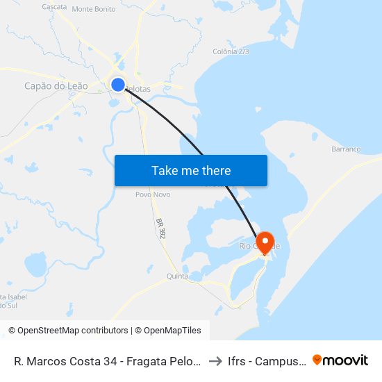 R. Marcos Costa 34 - Fragata Pelotas - Rs 96040-750 Brasil to Ifrs - Campus Rio Grande map