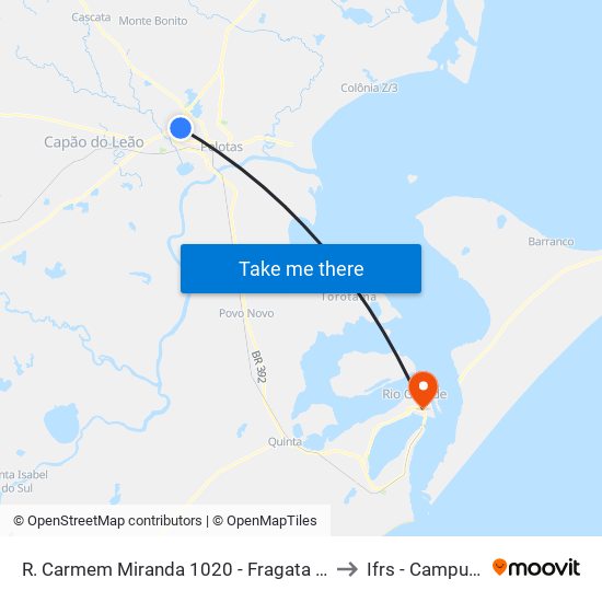 R. Carmem Miranda 1020 - Fragata Pelotas - Rs 96050-070 Brasil to Ifrs - Campus Rio Grande map
