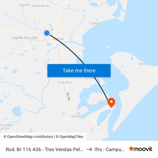Rod. Br 116 436 - Tres Vendas Pelotas - Rs 96070-560 Brasil to Ifrs - Campus Rio Grande map
