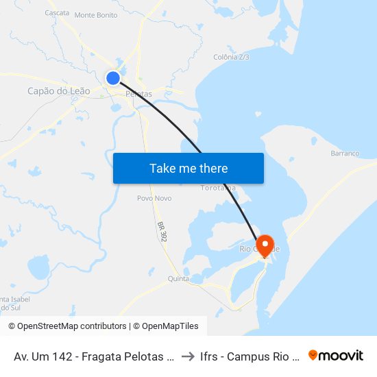 Av. Um 142 - Fragata Pelotas - Rs Brasil to Ifrs - Campus Rio Grande map