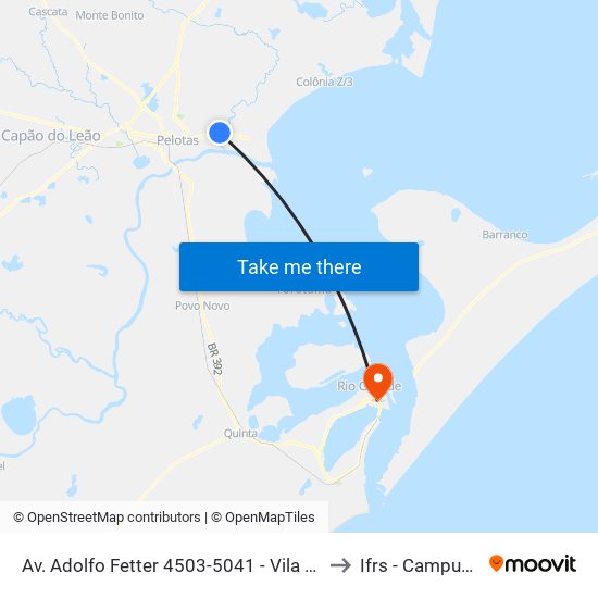 Av. Adolfo Fetter 4503-5041 - Vila Da Palha Pelotas - Rs Brasil to Ifrs - Campus Rio Grande map