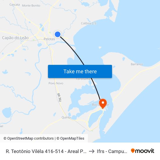 R. Teotônio Viléla 416-514 - Areal Pelotas - Rs 96085-290 Brasil to Ifrs - Campus Rio Grande map