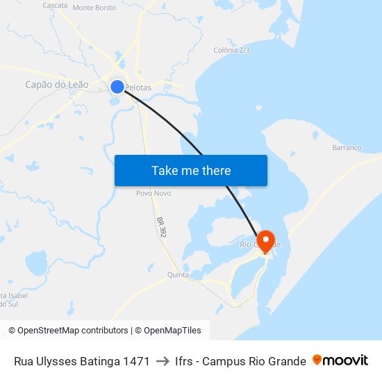 Rua Ulysses Batinga 1471 to Ifrs - Campus Rio Grande map