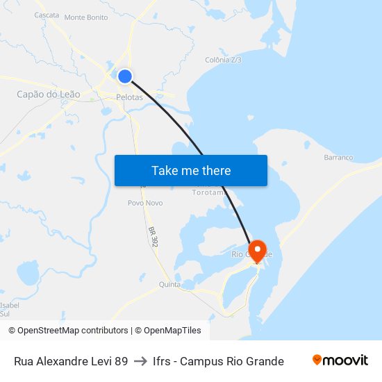 Rua Alexandre Levi 89 to Ifrs - Campus Rio Grande map