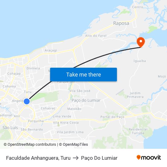 Faculdade Anhanguera, Turu to Paço Do Lumiar map