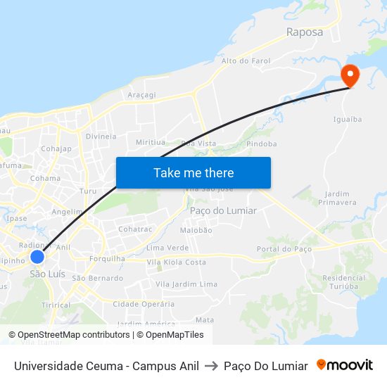 Universidade Ceuma - Campus Anil to Paço Do Lumiar map