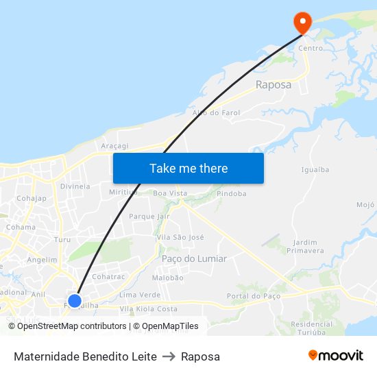 Maternidade Benedito Leite to Raposa map