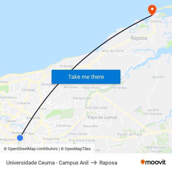 Universidade Ceuma - Campus Anil to Raposa map