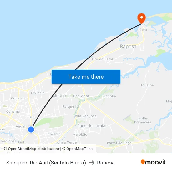 Shopping Rio Anil (Sentido Bairro) to Raposa map