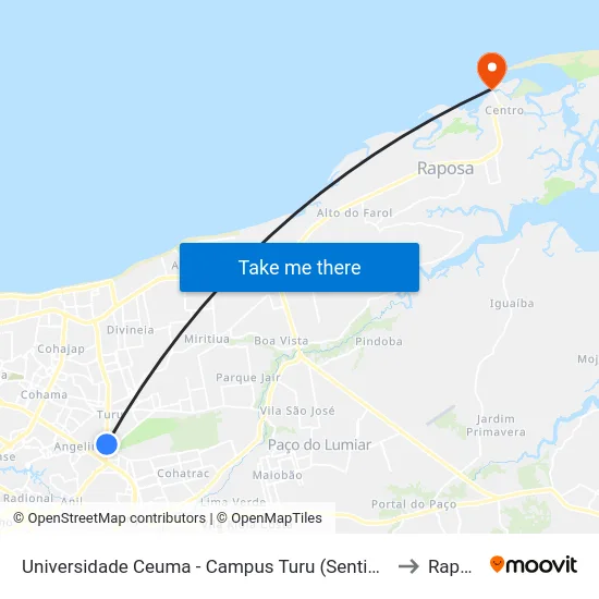 Universidade Ceuma - Campus Turu (Sentido Bairro) to Raposa map