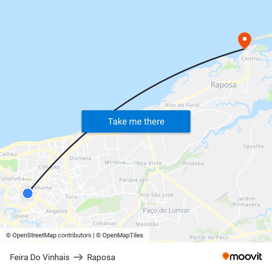 Feira Do Vinhais to Raposa map