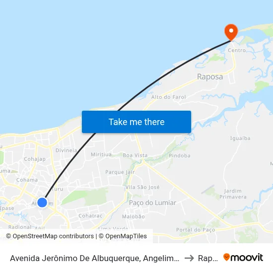 Avenida Jerônimo De Albuquerque, Angelim (Sentido Bairro) to Raposa map