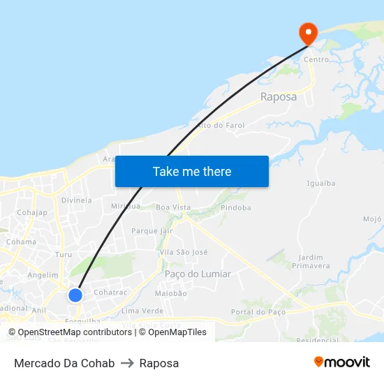 Mercado Da Cohab to Raposa map