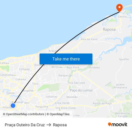 Praça Outeiro Da Cruz to Raposa map