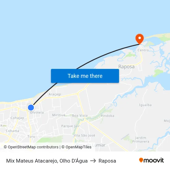 Mix Mateus Atacarejo, Olho D'Água to Raposa map