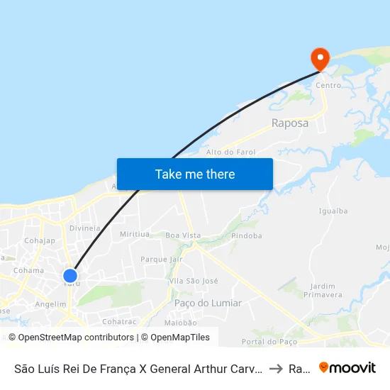 São Luís Rei De França X General Arthur Carvalho X Aririzal (Sentido Centro) to Raposa map