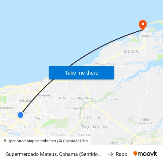 Supermercado Mateus, Cohama (Sentido Centro) to Raposa map