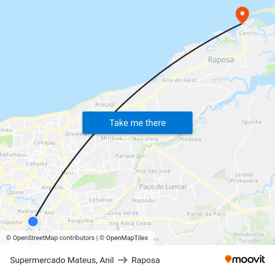Supermercado Mateus, Anil to Raposa map