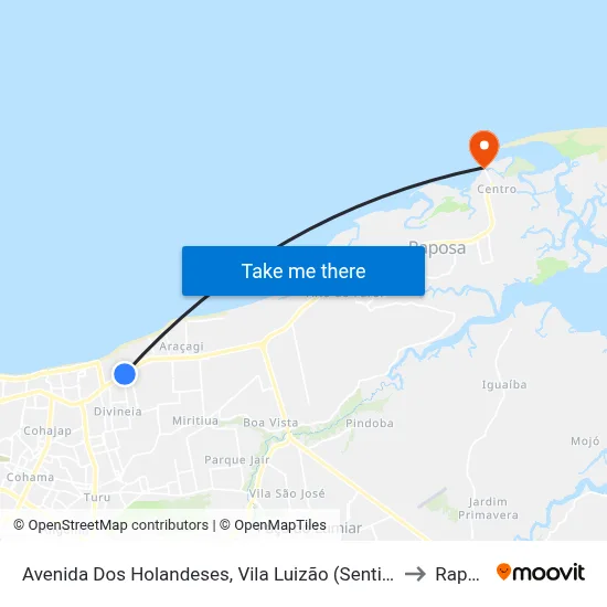 Avenida Dos Holandeses, Vila Luizão (Sentido Centro) to Raposa map