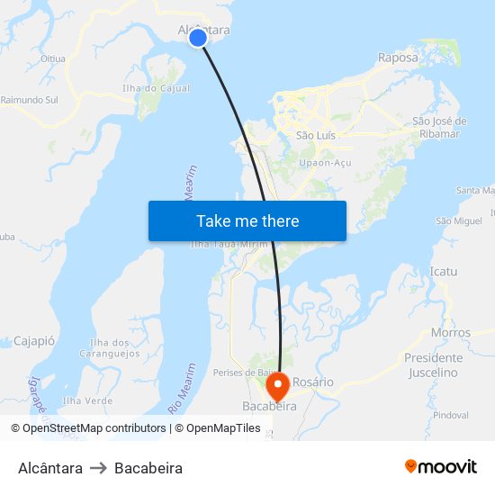 Alcântara to Bacabeira map