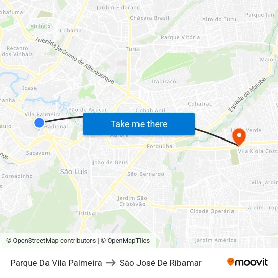 Parque Da Vila Palmeira to São José De Ribamar map