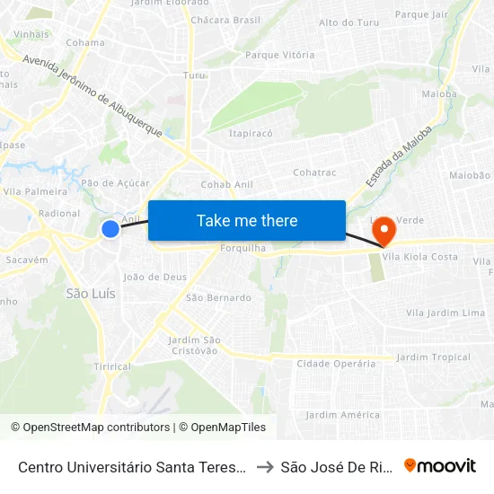 Centro Universitário Santa Teresinha - Cest to São José De Ribamar map