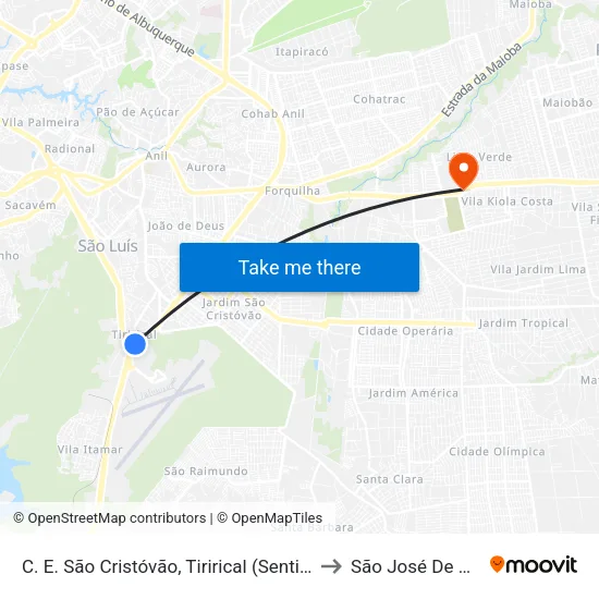 C. E. São Cristóvão, Tirirical (Sentido Aeroporto) to São José De Ribamar map