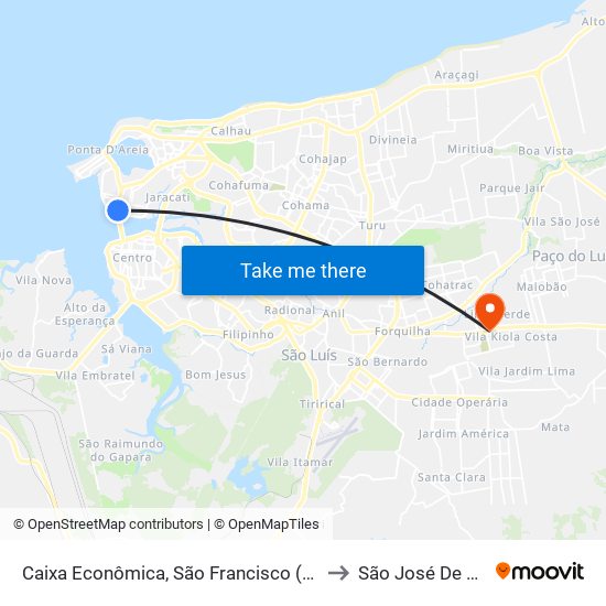 Caixa Econômica, São Francisco (Sentido Centro) to São José De Ribamar map